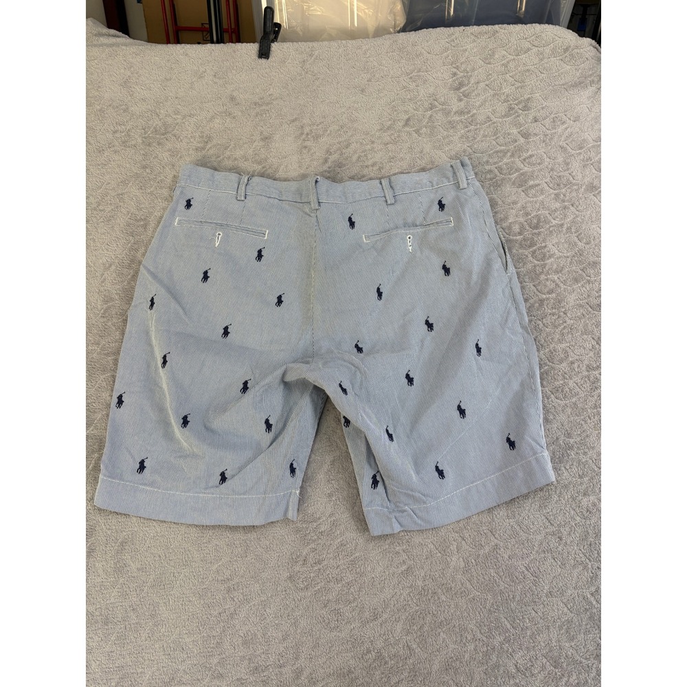 Polo Ralph Lauren Mens 38 Seersucker Shorts Blue White Striped Embroidered Pony - Picture 3 of 11